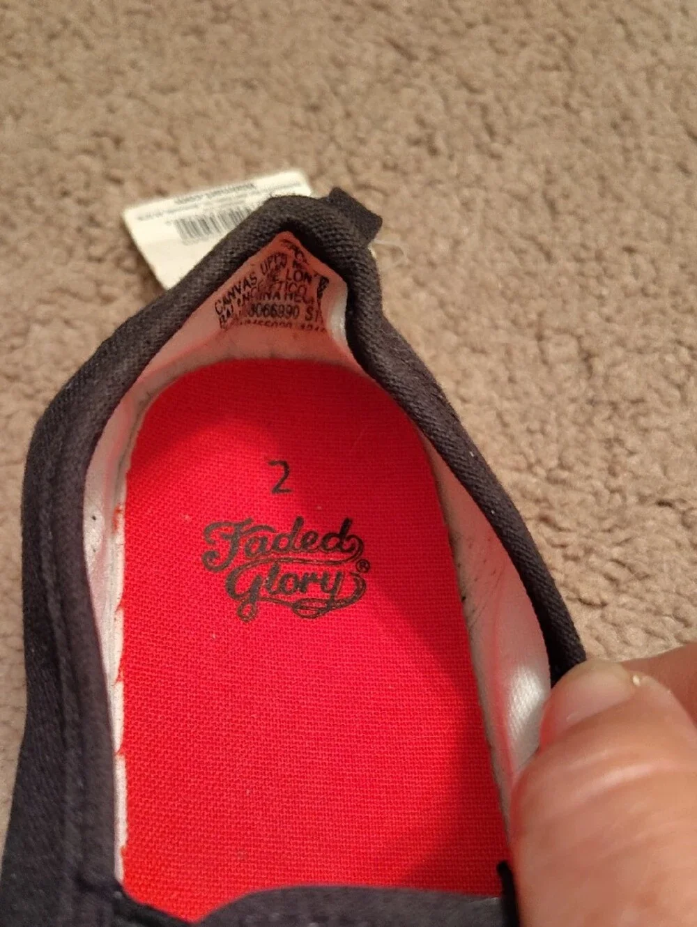 Faded Glory Black Slip-On Canvas Shoe with Red Insole